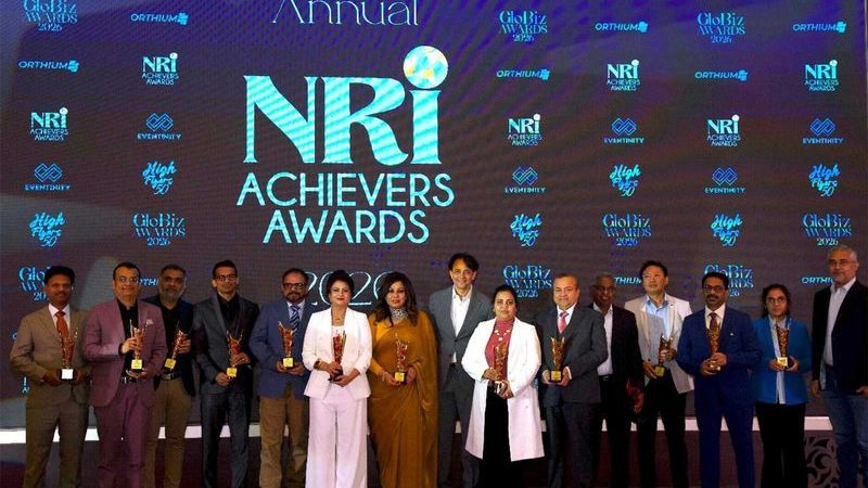 Honourees on stage at the NRI Achievers Awards 2026 in Singapore